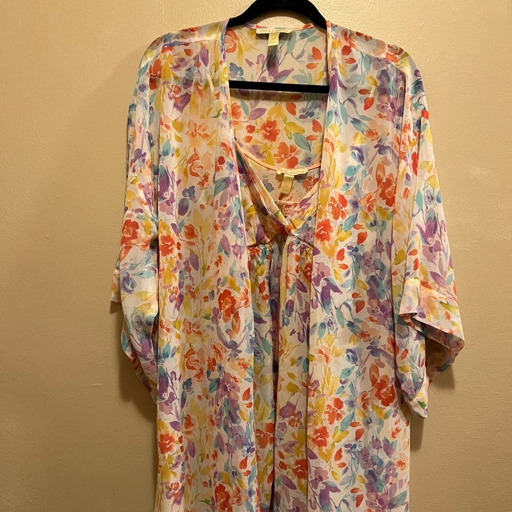 Flora Nikrooz Floral Small Chemise Slip and Small/Medium Robe